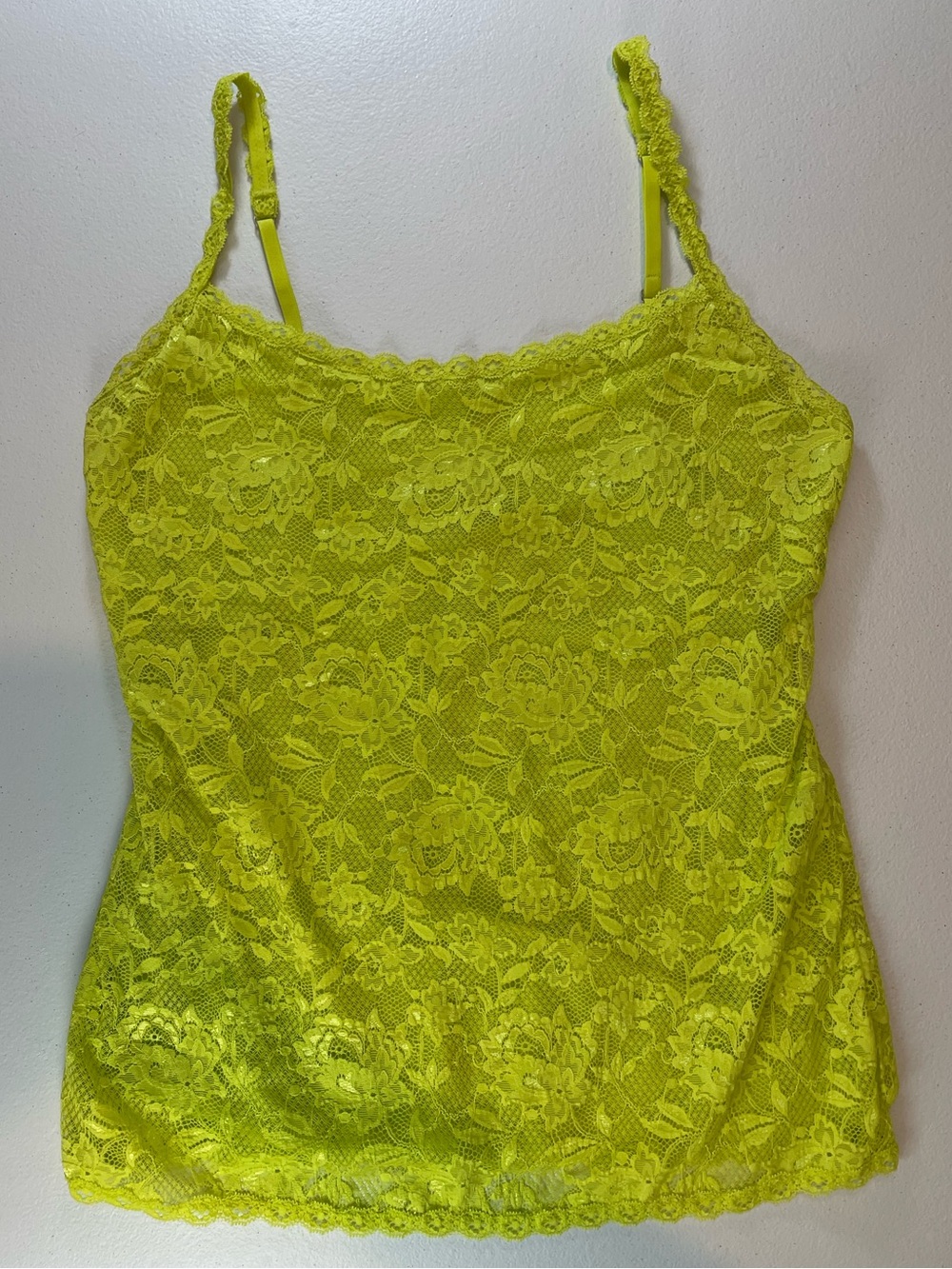 Cosabella Never Say Never Sassie Neon Yellow Lace Cami Camisole - Size Large